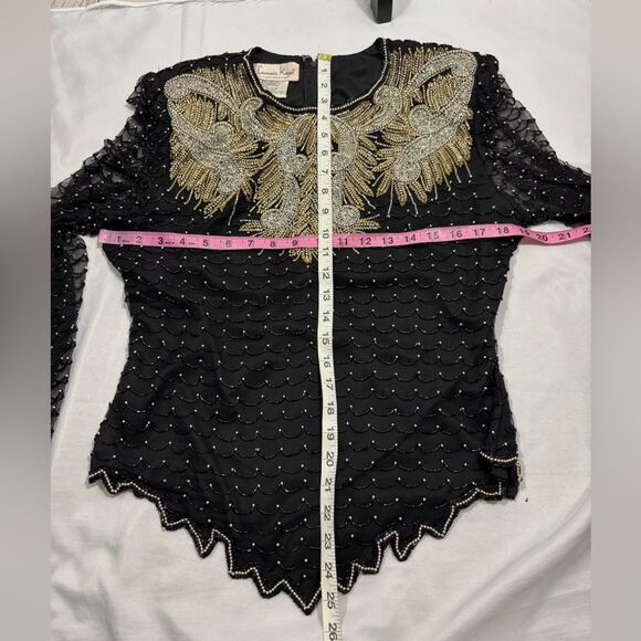 NWT Vintage Laurence Kazar Silk Beaded Mesh Top Blouse Art Deco Glam - Picture 9 of 9